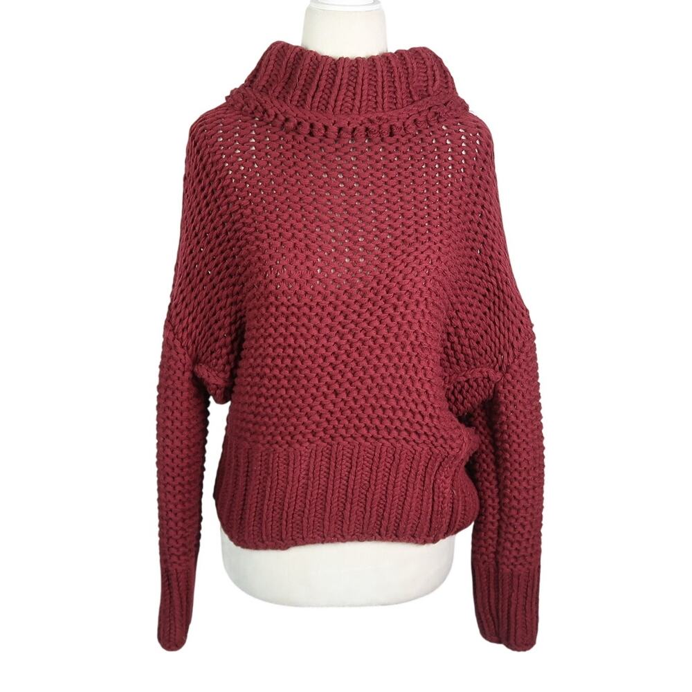 Free People My Only Sunshine Burgundy Red Mockneck Sweater XS